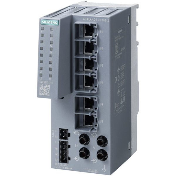 6GK5106-2BB00-2AC2 - Switch công nghiệp 6 cổng RJ45 10/100 Mbit/s + 2 cổng BFOC 100 Mbit/s Multi-mode SCALANCE XC106-2 Unmanaged & Layer 2 | Siemens