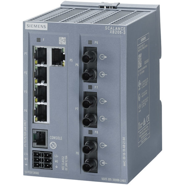 6GK5205-3BB00-2AB2 - Switch công nghiệp 5 cổng RJ45 10/100 Mbps + 3 cổng MM FO ST + 1 cổng quản lý (PROFINET) SCALANCE XB205-3 Managed & Layer 2 | Siemens