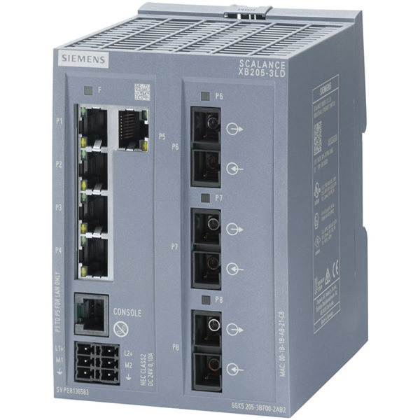 6GK5205-3BF00-2AB2 - Switch công nghiệp 5 cổng RJ45 10/100 Mbps + 3 cổng SC Multimode + 1 cổng quản lý (PROFINET) SCALANCE XB205-3LD Managed & Layer 2 | Siemens