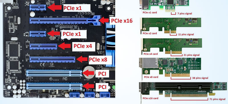 x1, x2, x4, x8 và x16 là số làn PCIe trong kết nối